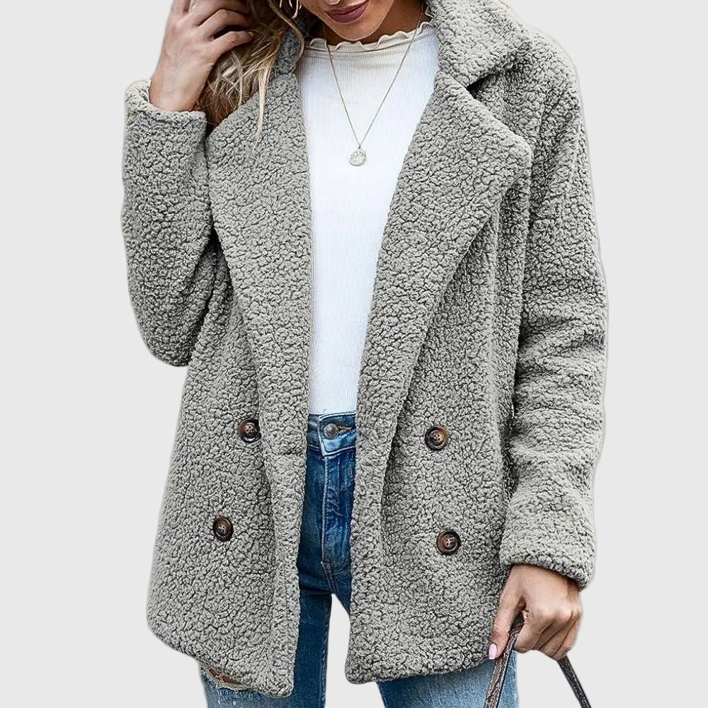 Dames Teddy Jas – Warme Jas Met Dubbele Knopenrij