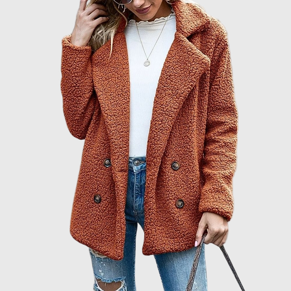 Dames Teddy Jas – Warme Jas Met Dubbele Knopenrij