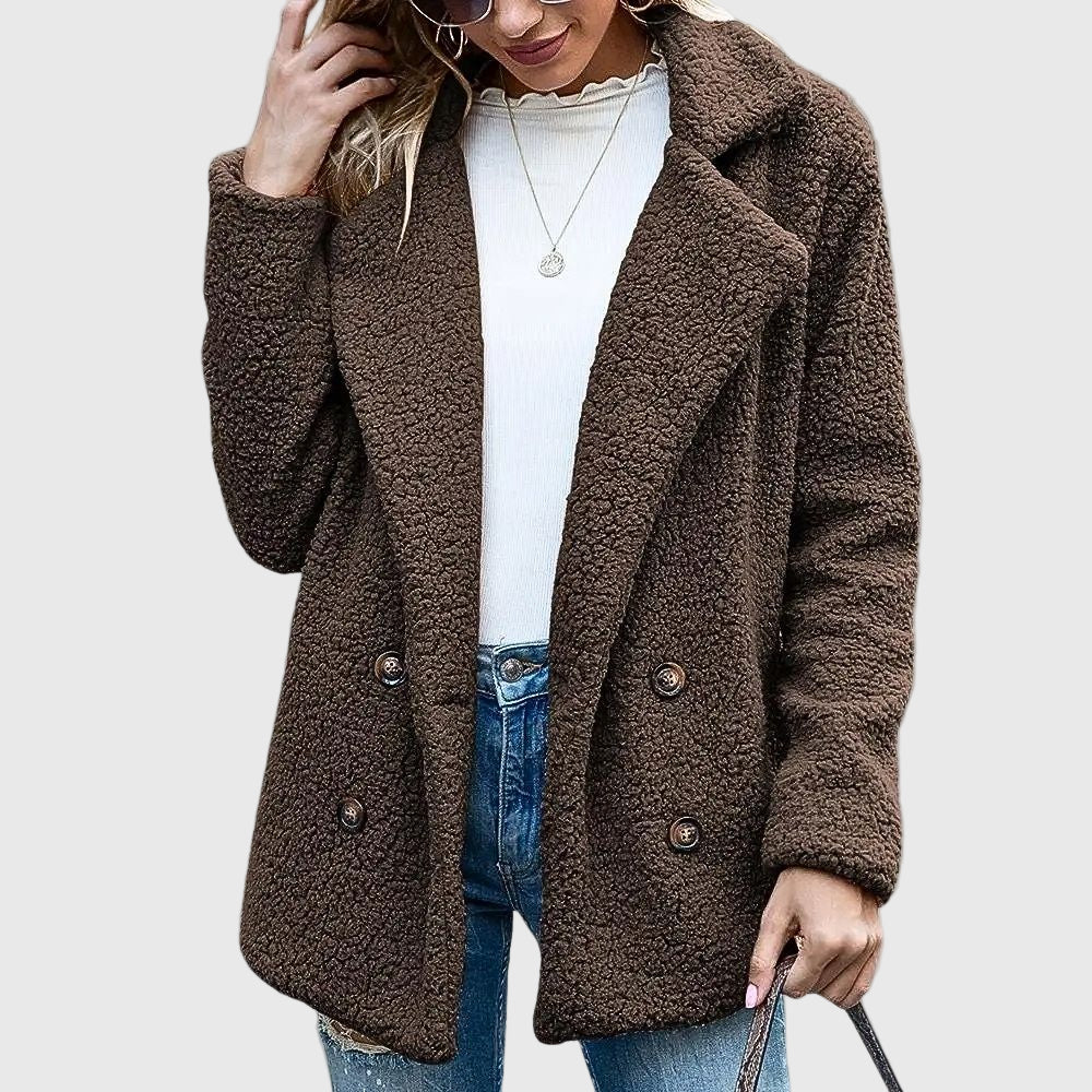 Dames Teddy Jas – Warme Jas Met Dubbele Knopenrij