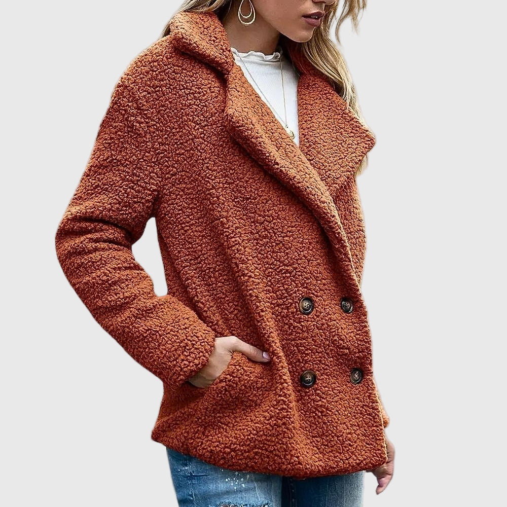 Dames Teddy Jas – Warme Jas Met Dubbele Knopenrij