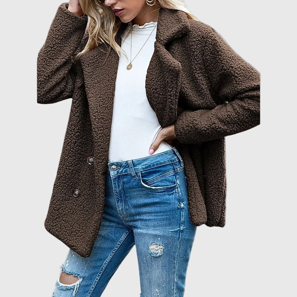 Dames Teddy Jas – Warme Jas Met Dubbele Knopenrij