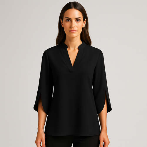 Chique Blouse – V-hals & Luchtige Gesplitste Mouwen