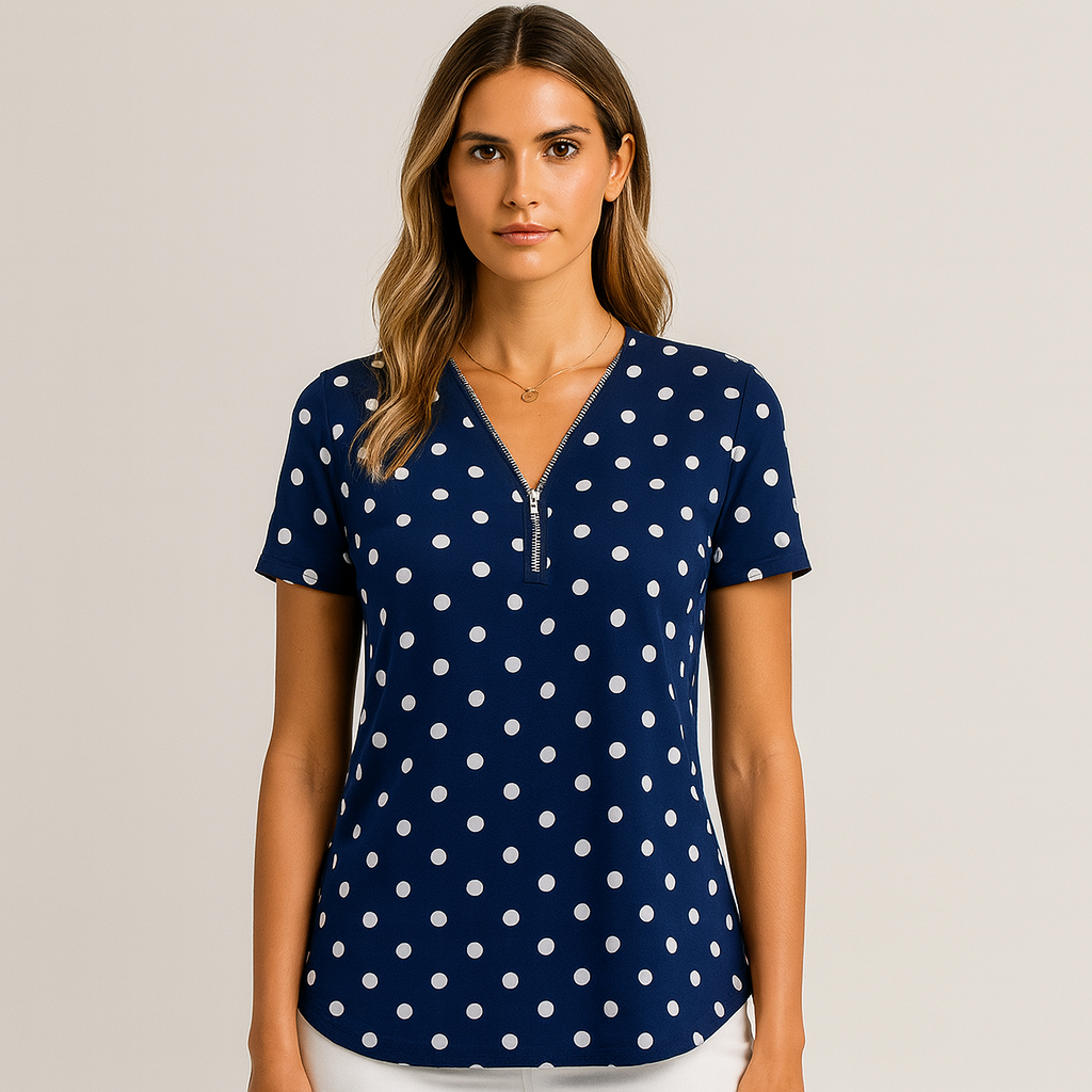 Stippenblouse met Korte Mouwen & Rits